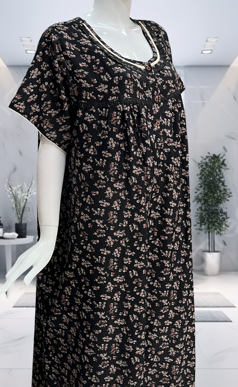 Black Garden Spun  Nighty. Flowy Spun Fabric | Laces and Frills