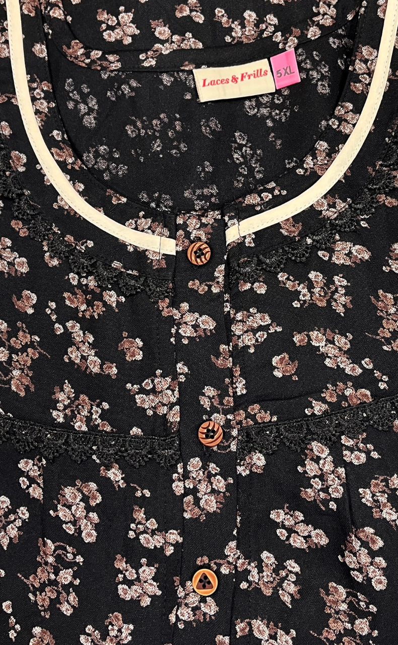 Black Garden Spun  Nighty. Flowy Spun Fabric | Laces and Frills
