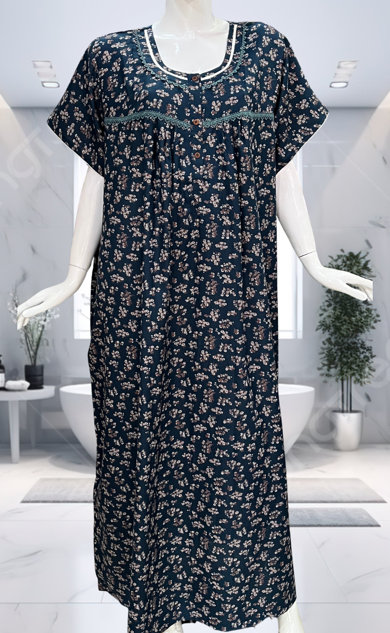 Teal Blue Garden Spun  Nighty. Flowy Spun Fabric | Laces and Frills