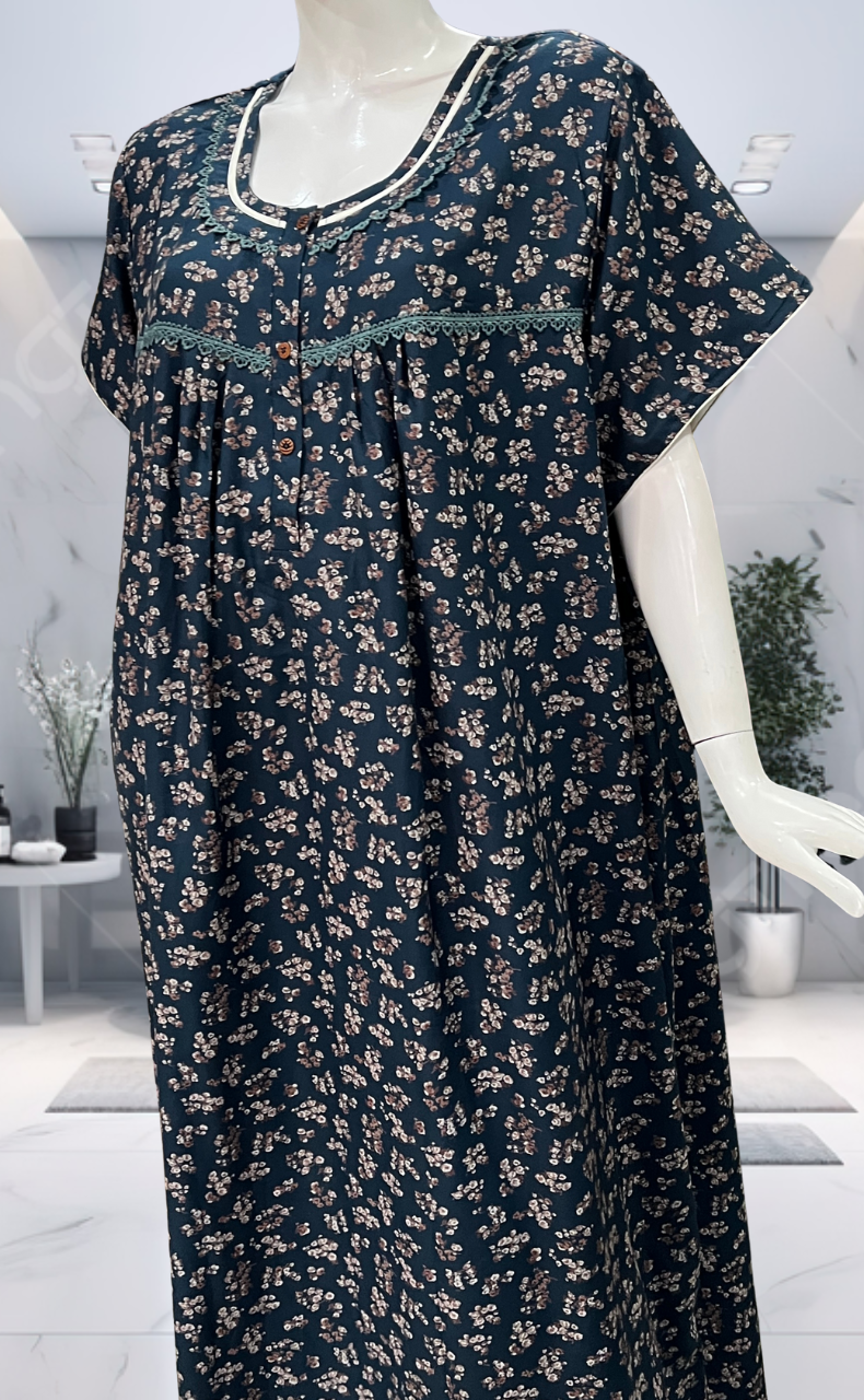 Teal Blue Garden Spun  Nighty. Flowy Spun Fabric | Laces and Frills