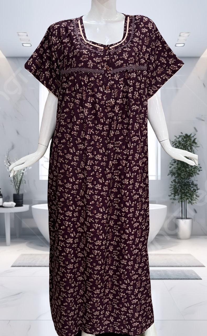 Wine Colour Garden Spun  Nighty. Flowy Spun Fabric | Laces and Frills