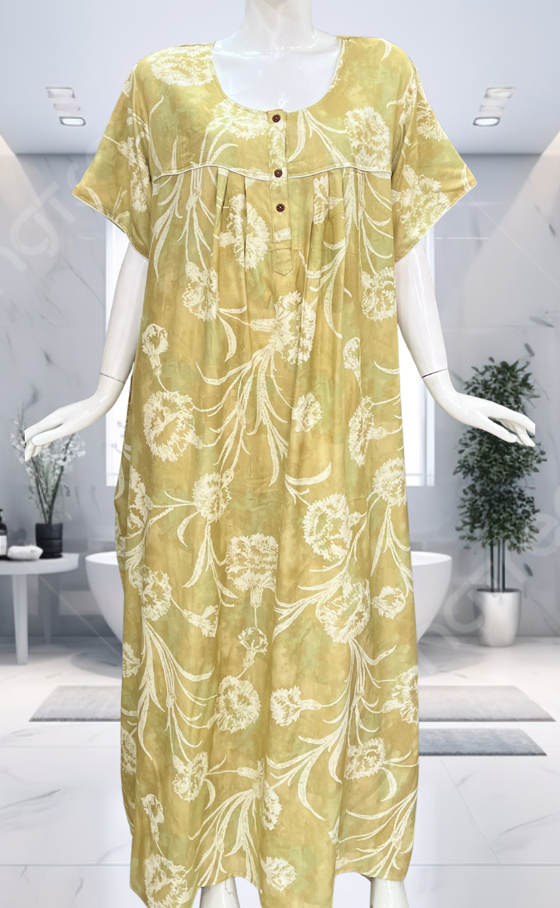 Beige Floral Spun  Nighty. Flowy Spun Fabric | Laces and Frills