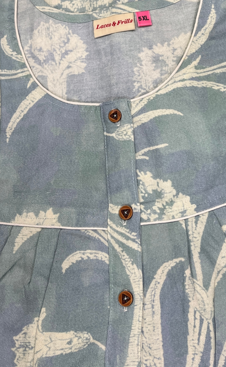 Light Blue Floral Spun  Nighty. Flowy Spun Fabric | Laces and Frills