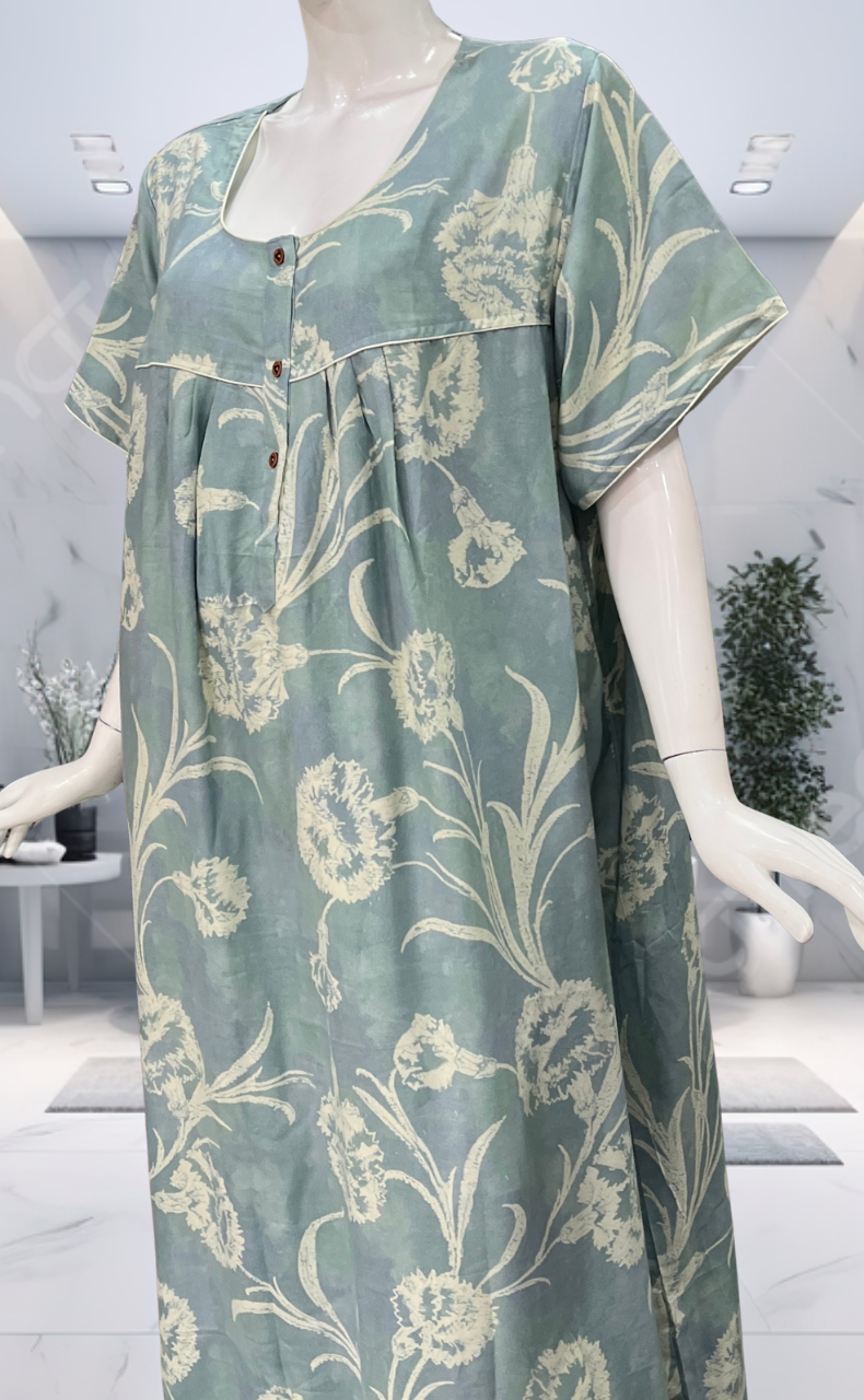 Light Blue Floral Spun  Nighty. Flowy Spun Fabric | Laces and Frills