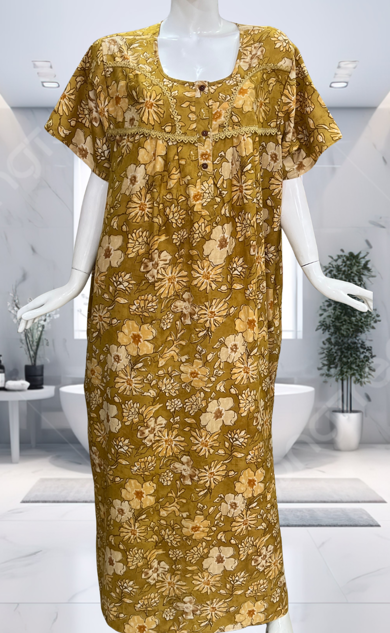 Yellow Garden Spun  Nighty. Flowy Spun Fabric | Laces and Frills