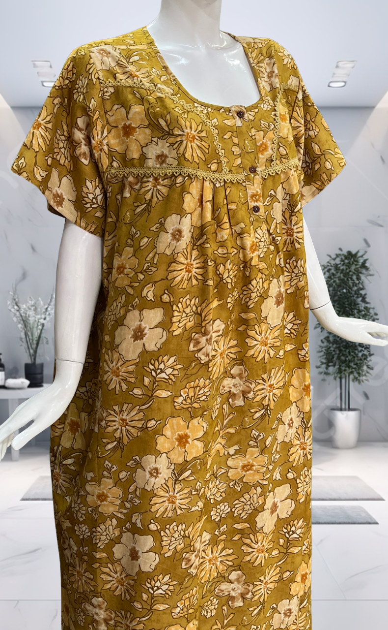 Yellow Garden Spun  Nighty. Flowy Spun Fabric | Laces and Frills