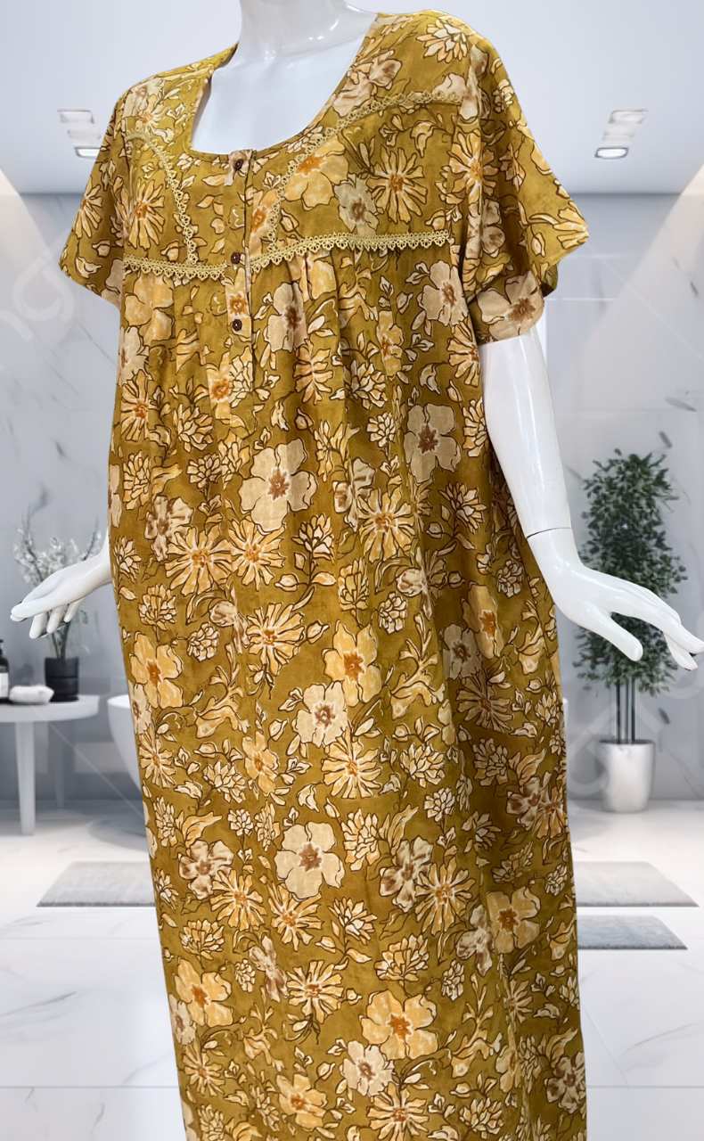 Yellow Garden Spun  Nighty. Flowy Spun Fabric | Laces and Frills