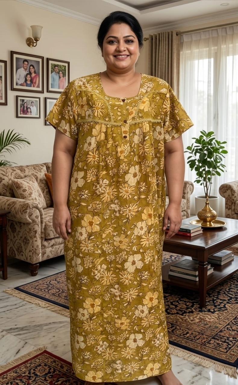 Yellow Garden Spun  Nighty. Flowy Spun Fabric | Laces and Frills