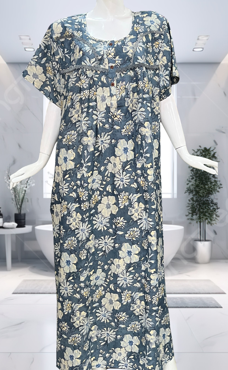 Dark Grey Garden Spun  Nighty. Flowy Spun Fabric | Laces and Frills