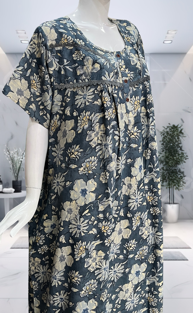 Dark Grey Garden Spun  Nighty. Flowy Spun Fabric | Laces and Frills