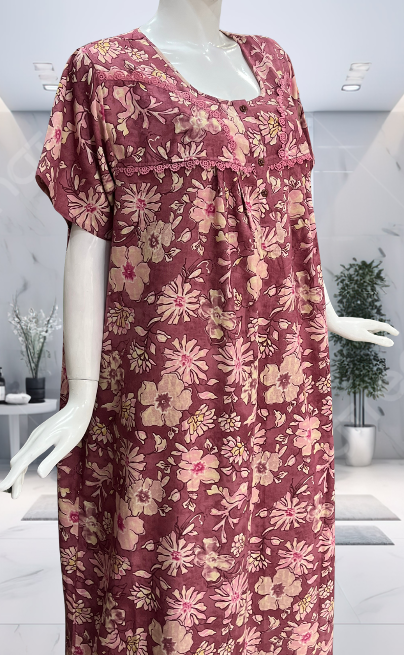 Pink Garden Spun  Nighty. Flowy Spun Fabric | Laces and Frills