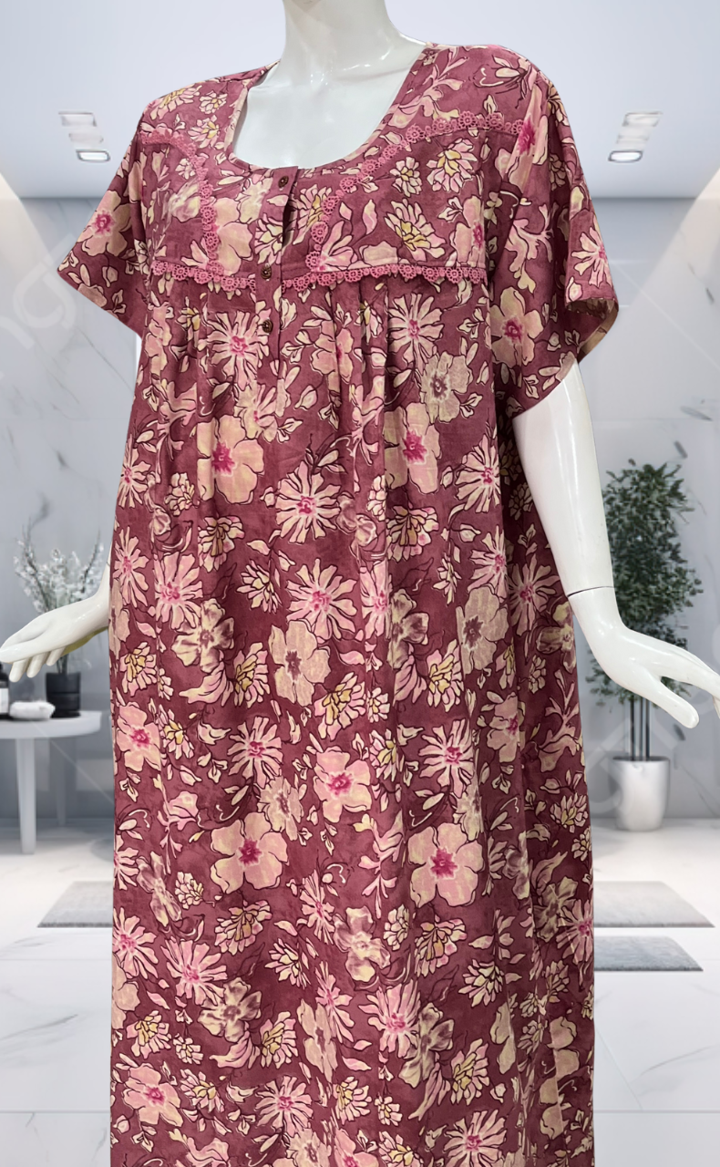 Pink Garden Spun  Nighty. Flowy Spun Fabric | Laces and Frills