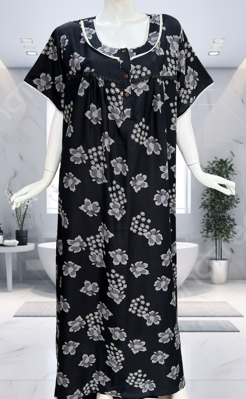 Black Floral Spun  Nighty. Flowy Spun Fabric | Laces and Frills