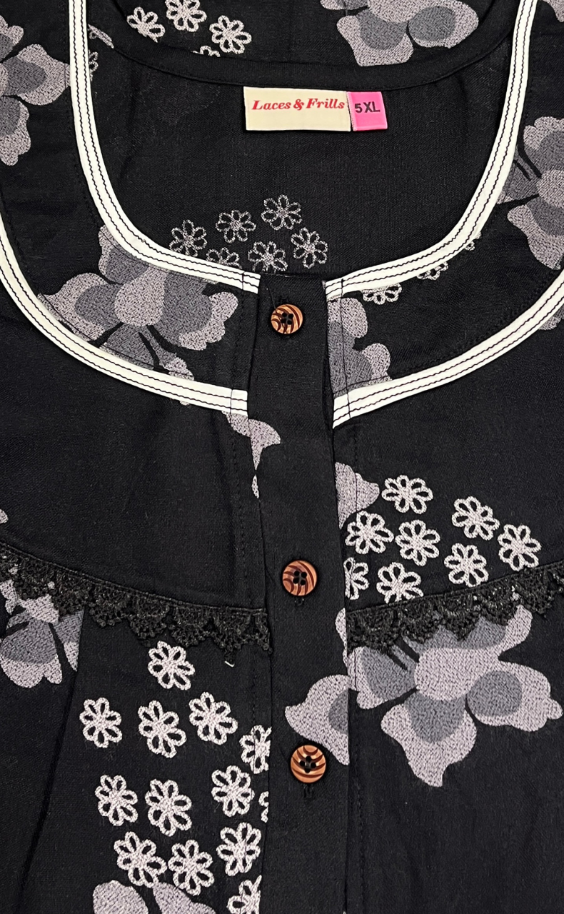 Black Floral Spun  Nighty. Flowy Spun Fabric | Laces and Frills