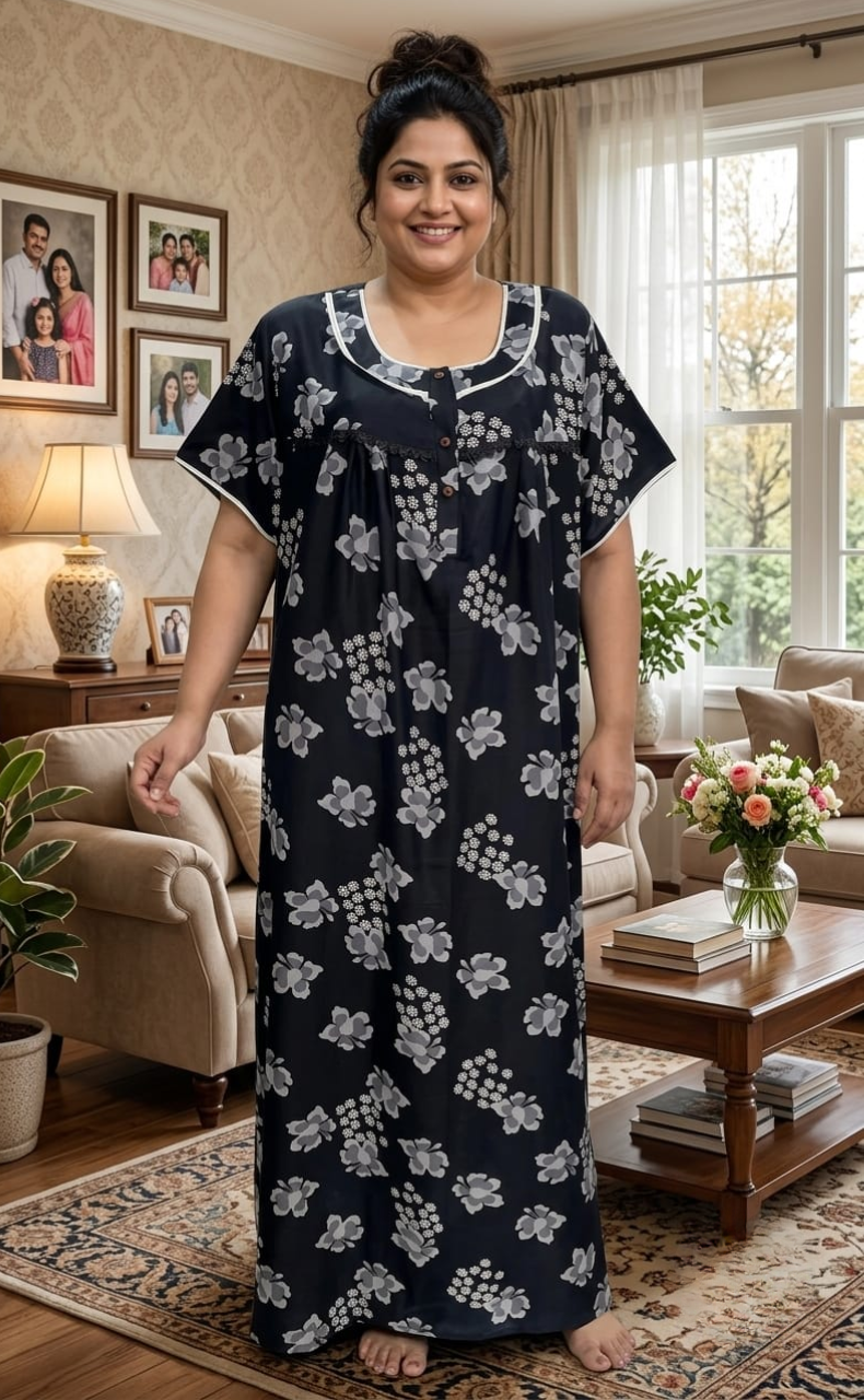 Black Floral Spun  Nighty. Flowy Spun Fabric | Laces and Frills