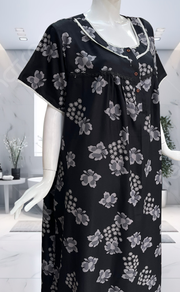 Black Floral Spun  Nighty. Flowy Spun Fabric | Laces and Frills