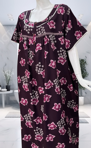 Wine Colour Floral Spun  Nighty. Flowy Spun Fabric | Laces and Frills