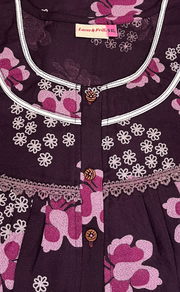 Wine Colour Floral Spun  Nighty. Flowy Spun Fabric | Laces and Frills