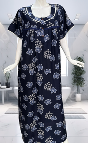 Navy Blue Floral Spun  Nighty. Flowy Spun Fabric | Laces and Frills