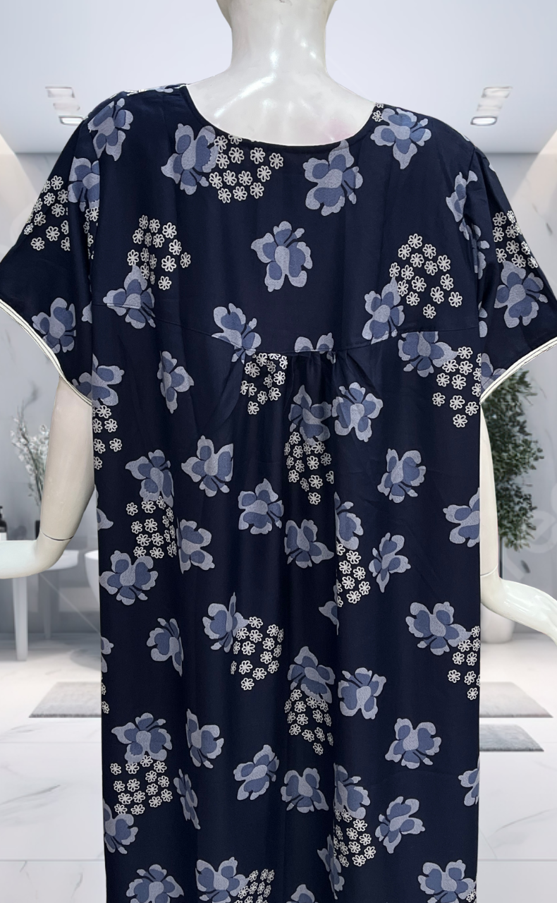 Navy Blue Floral Spun  Nighty. Flowy Spun Fabric | Laces and Frills
