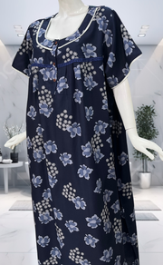 Navy Blue Floral Spun  Nighty. Flowy Spun Fabric | Laces and Frills