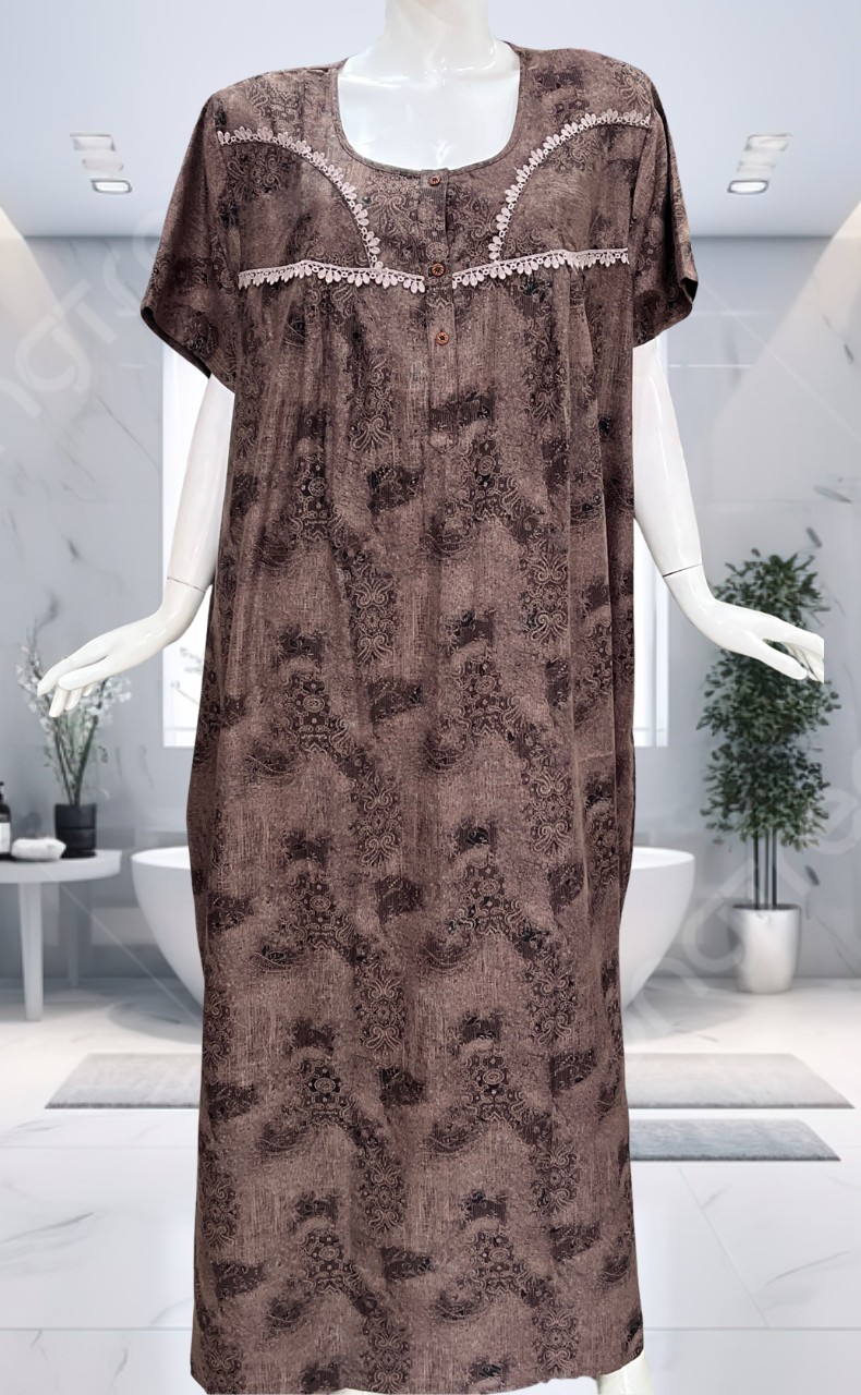 Peach/Black Digital Print Spun Nighty. Flowy Spun Fabric | Laces and Frills