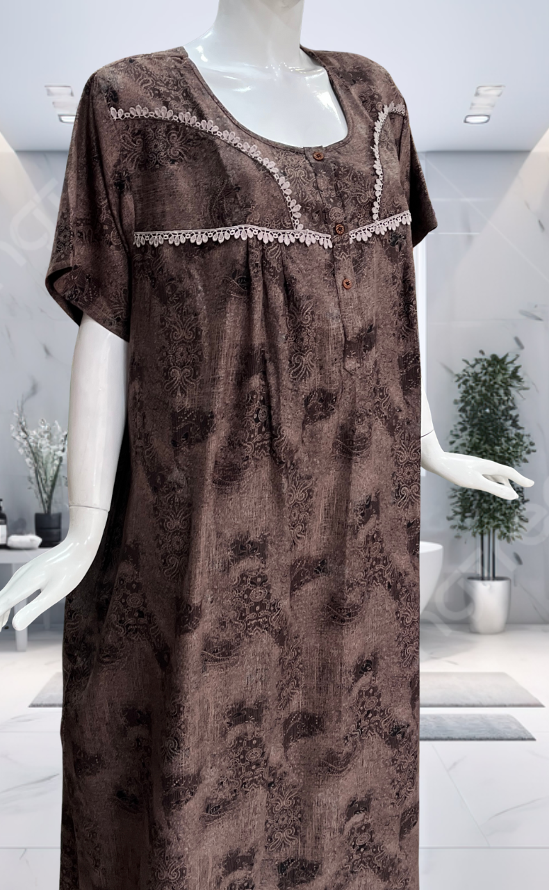 Peach/Black Digital Print Spun Nighty. Flowy Spun Fabric | Laces and Frills