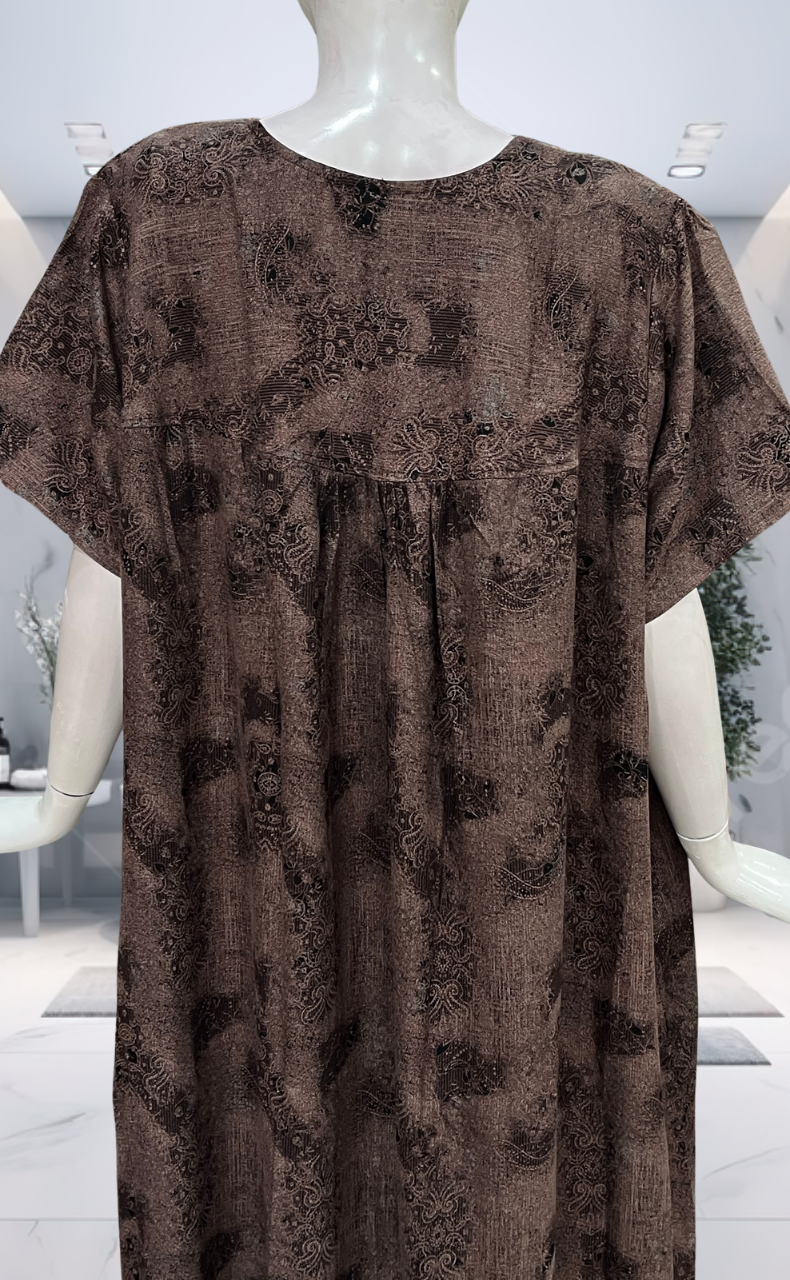 Peach/Black Digital Print Spun Nighty. Flowy Spun Fabric | Laces and Frills