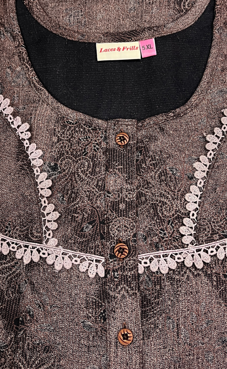 Peach/Black Digital Print Spun Nighty. Flowy Spun Fabric | Laces and Frills