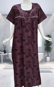 Purple/Black Digital Print Spun Nighty. Flowy Spun Fabric | Laces and Frills