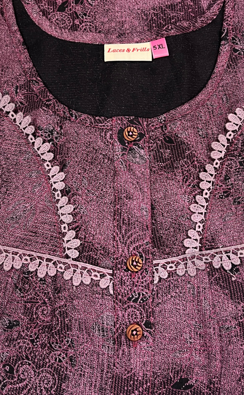 Purple/Black Digital Print Spun Nighty. Flowy Spun Fabric | Laces and Frills