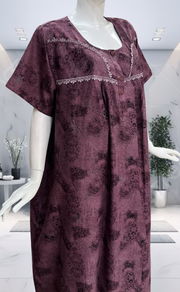 Purple/Black Digital Print Spun Nighty. Flowy Spun Fabric | Laces and Frills