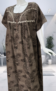 Beige/Black Digital Print Spun Nighty. Flowy Spun Fabric | Laces and Frills