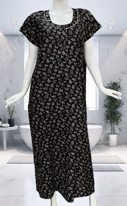 Black Tiny Floral Spun Nighty. Flowy Spun Fabric | Laces and Frills