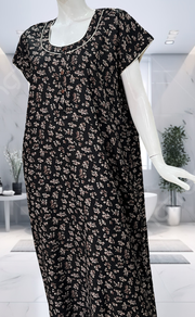 Black Tiny Floral Spun Nighty. Flowy Spun Fabric | Laces and Frills