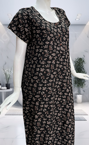 Black Tiny Floral Spun Nighty. Flowy Spun Fabric | Laces and Frills