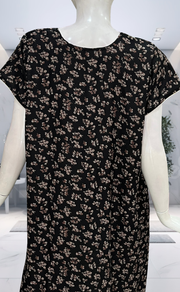 Black Tiny Floral Spun Nighty. Flowy Spun Fabric | Laces and Frills