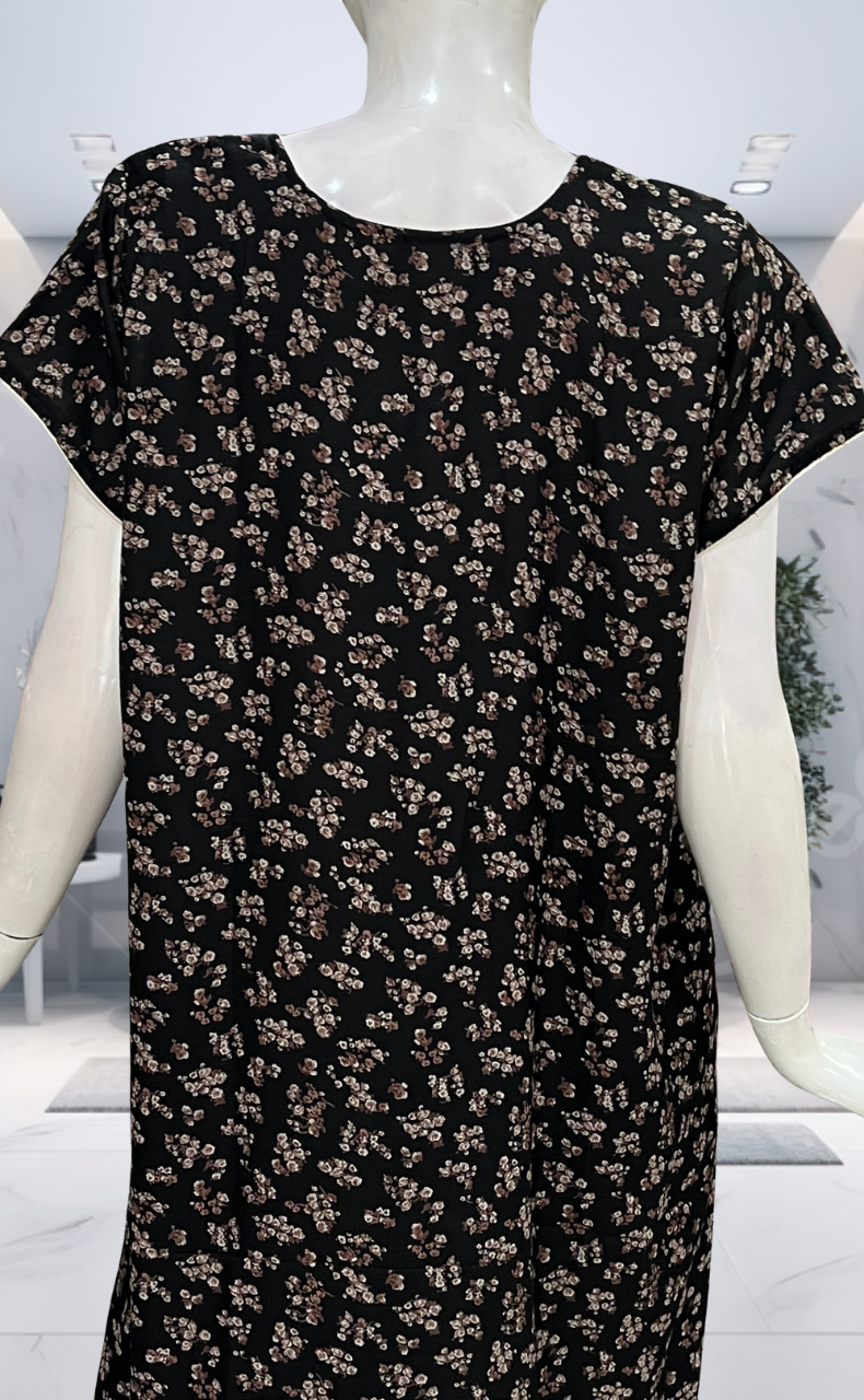 Black Tiny Floral Spun Nighty. Flowy Spun Fabric | Laces and Frills