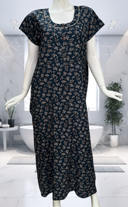 Teal Blue Tiny Floral Spun Nighty. Flowy Spun Fabric | Laces and Frills