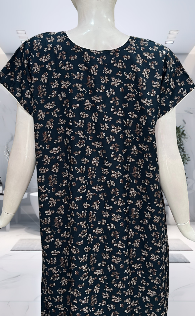 Teal Blue Tiny Floral Spun Nighty. Flowy Spun Fabric | Laces and Frills