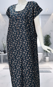 Teal Blue Tiny Floral Spun Nighty. Flowy Spun Fabric | Laces and Frills