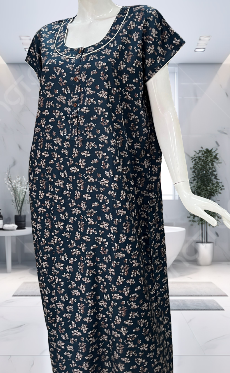 Teal Blue Tiny Floral Spun Nighty. Flowy Spun Fabric | Laces and Frills