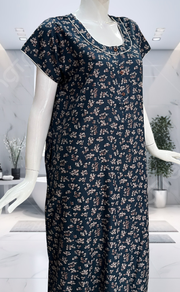 Teal Blue Tiny Floral Spun Nighty. Flowy Spun Fabric | Laces and Frills