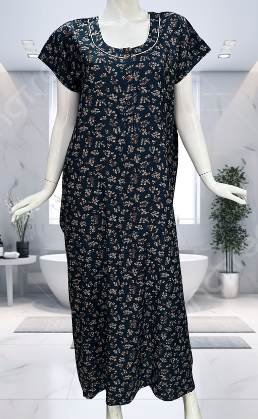 Teal Blue Tiny Floral Spun Nighty. Flowy Spun Fabric | Laces and Frills