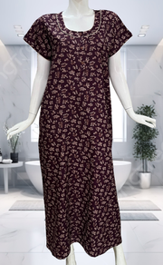 Wine Colour Tiny Floral Spun Nighty. Flowy Spun Fabric | Laces and Frills