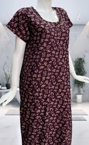 Wine Colour Tiny Floral Spun Nighty. Flowy Spun Fabric | Laces and Frills