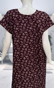Wine Colour Tiny Floral Spun Nighty. Flowy Spun Fabric | Laces and Frills