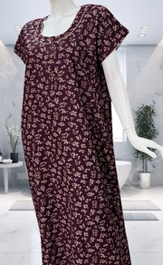 Wine Colour Tiny Floral Spun Nighty. Flowy Spun Fabric | Laces and Frills