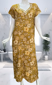 Yellow Floral Spun Nighty. Flowy Spun Fabric | Laces and Frills