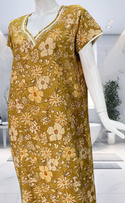 Yellow Floral Spun Nighty. Flowy Spun Fabric | Laces and Frills